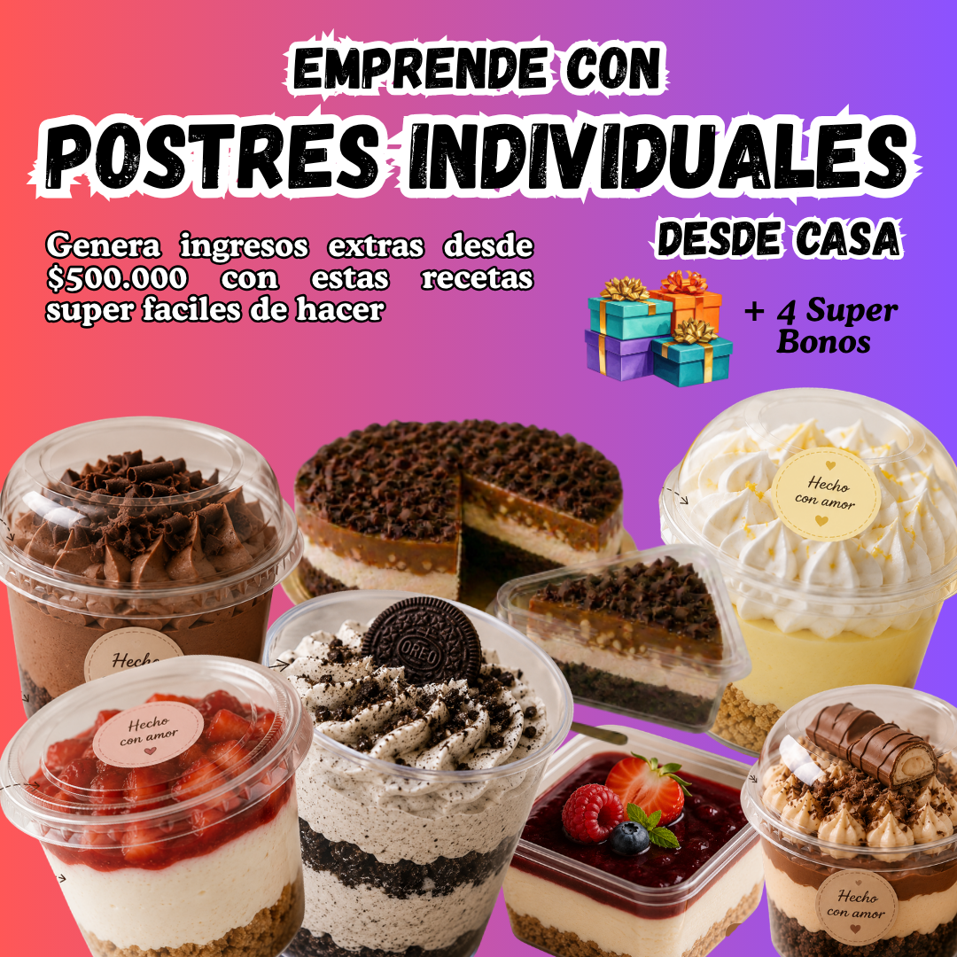 Emprende con Postres Individuales + 4 Bonos: Gana +$500.000 al mes